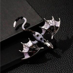 Vintage inspired Dragon With Black & Gray Ombré Jewel Accent Engraved details